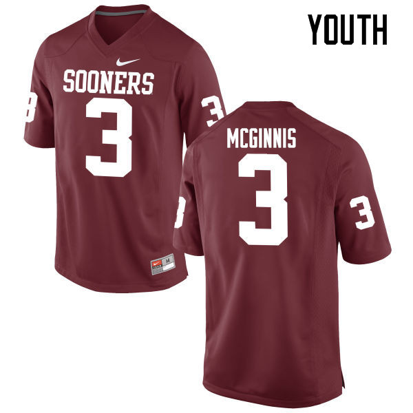 Youth Oklahoma Sooners #3 Connor McGinnis College Football Jerseys Game-Crimson